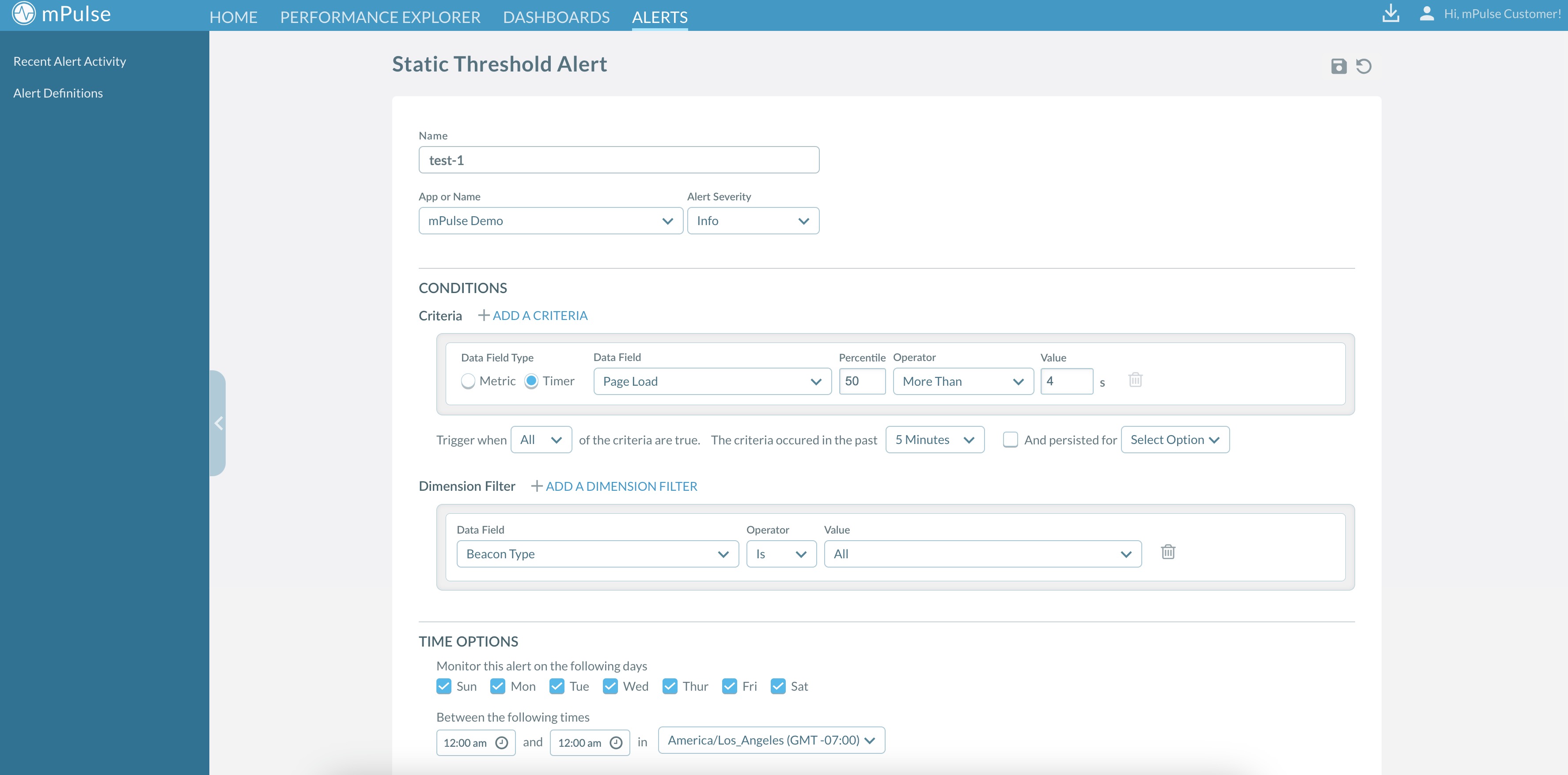Static Threshold alert conditions
